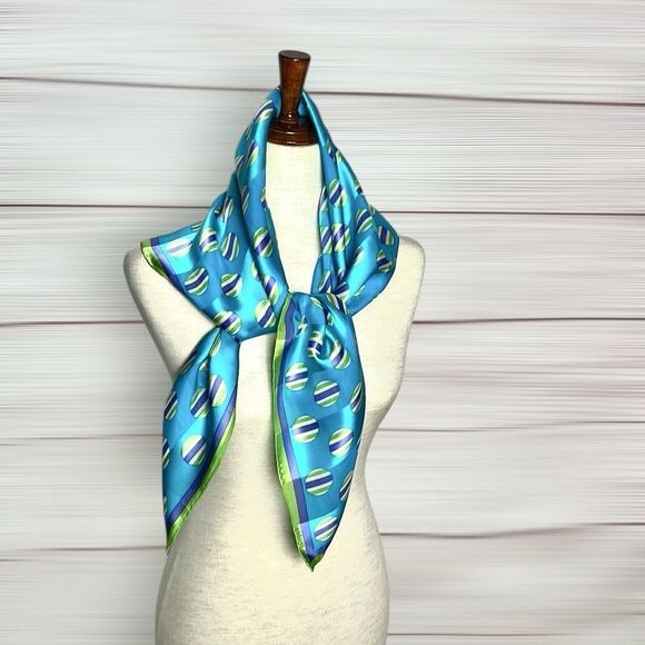 Elaine Gold for Collection XIIX Silk Square Scarf Blue Green White Hand Rolled - Picture 5 of 11